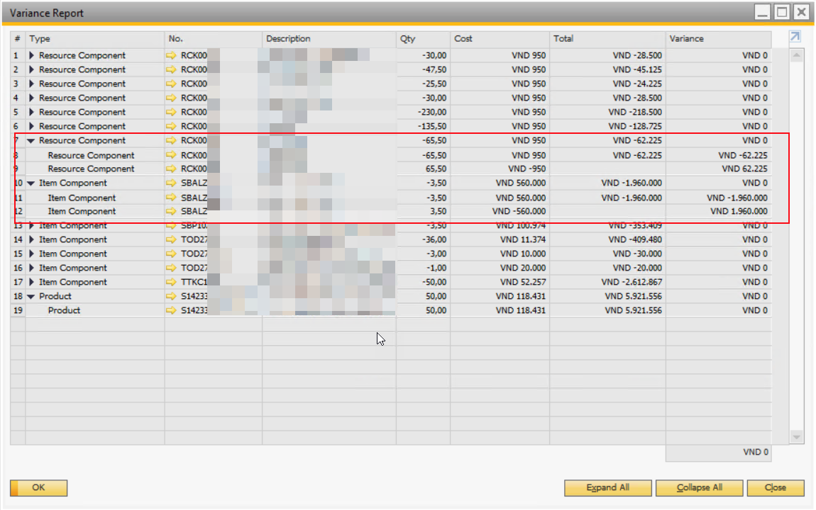 ERP SAP Business One version 10 feature package 2405 enhance Production Variance report 