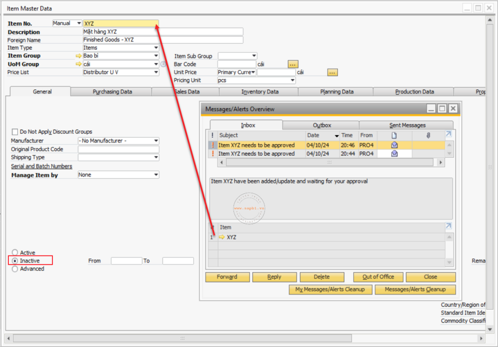 duyệt dữ liệu danh mục Item Master Data SAP B1