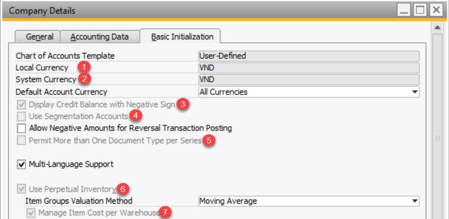 Initial settings SAP Business One
